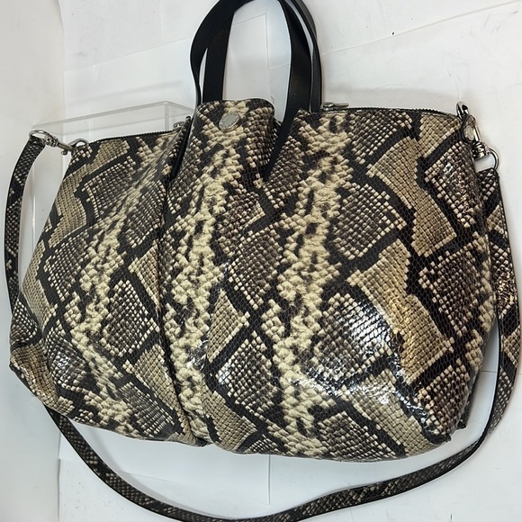 Orciani Snakeskin Print Patent Leather Tote Double Zip Shoulder Bag Italy - Picture 1 of 15
